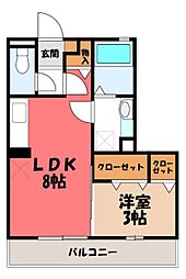 マリオーネ八千代 1LDKの間取図画像