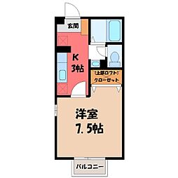 クレール矢中B 1Kの間取図画像
