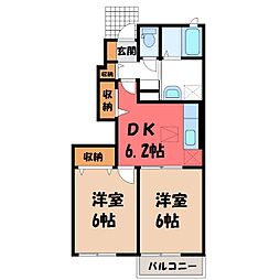 サウスカーサセレノB 2DKの間取図画像