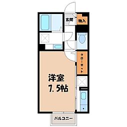 カーサHAKODA 2階ワンルームの間取り
