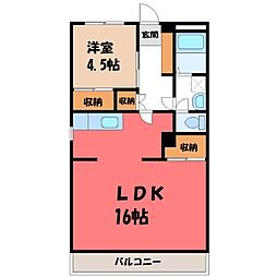 パークサイド篠崎 3階1LDKの間取り