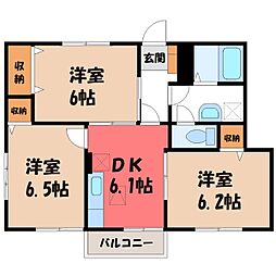アンソレイエ A 1階3DKの間取り