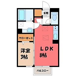 スピネル 1階1LDKの間取り