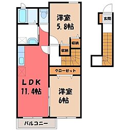 レイクヒルズ II 2階2LDKの間取り