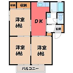 タウンボナール B 2階3DKの間取り