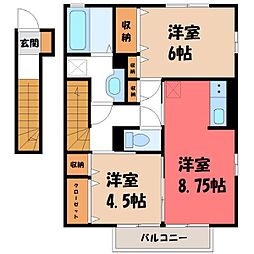 グランメール 2階2DKの間取り