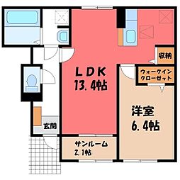 プリムラ A 1階1LDKの間取り