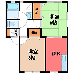 ドミトリー蒼海 A 2階2DKの間取り