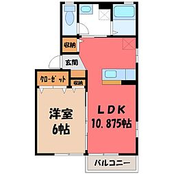 ウィステリア石倉 2階1LDKの間取り