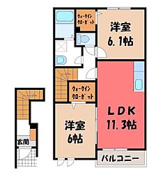 プメハナ 2階2LDKの間取り