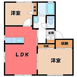グランドヒルズ A 2階2LDKの間取り