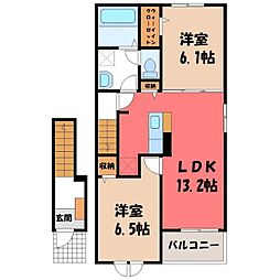 シャトン B 2階2LDKの間取り