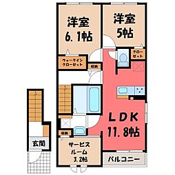 グランルッソ 2階2LDKの間取り