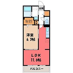 伊勢崎市今泉町1丁目アパート 1LDKの間取図画像