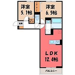 高崎市矢中町アパート 2LDKの間取図画像