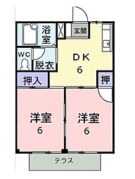 田胡ハイツB 2DKの間取図画像