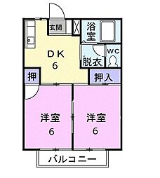田胡ハイツB 2DKの間取図画像