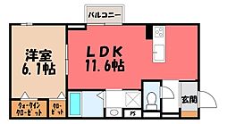 ユイエーム伊勢崎 1LDKの間取図画像