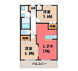 ヒーリングカーサA棟 2LDKの間取図画像