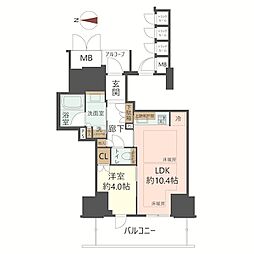 ジオタワー新町 1LDKの間取図画像