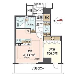 ジオ釣鐘町 1LDKの間取図画像