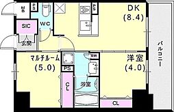 エステムプラザ神戸大開通ルミナス 2DKの間取図画像