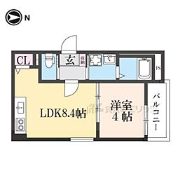 尼崎市武庫川町1丁目アパート 1LDKの間取図画像