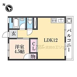 クリアスカイ立花 7階1LDKの間取り
