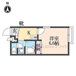 レオパレスハナテン2番館 2階1Kの間取り