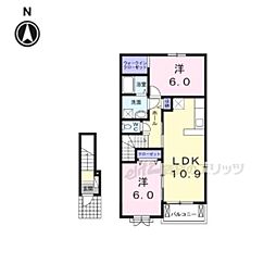 JR片町線(学研都市線) 鴻池新田駅 徒歩13分の賃貸アパート 2階2LDKの間取り