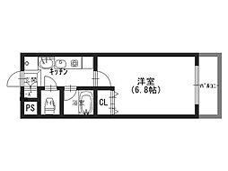 ソレイユ東奈良 3階1Kの間取り