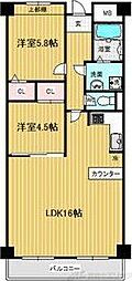 リアライズ高槻 4階2LDKの間取り