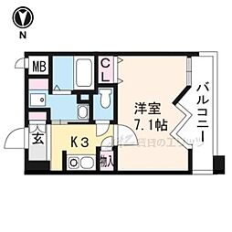 アーバンウェル茨木 3階1Kの間取り
