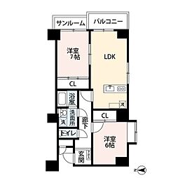 プラザ信開糸町 2LDKの間取図画像