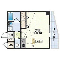 XSELL YAGA 4階ワンルームの間取り