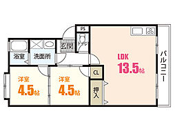 八木コーポ 2LDKの間取図画像