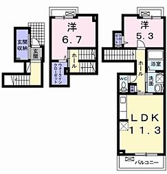 ユニベールB 2LDKの間取図画像