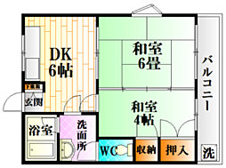 ボヌール中尾 2DKの間取図画像