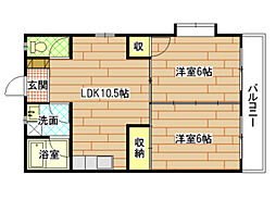 桑原コーポ3 2LDKの間取図画像