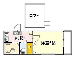 エクセレント安田D館 1Kの間取図画像