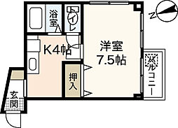 プティティーオー 1Kの間取図画像