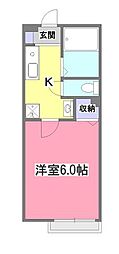 第4富士ハイツ 2階1Kの間取り