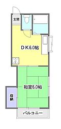 サンライズコーポ 2階1DKの間取り