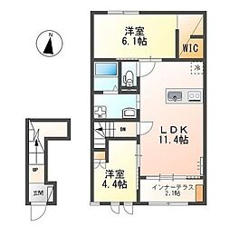 ミルサンクＢ 2階2LDKの間取り