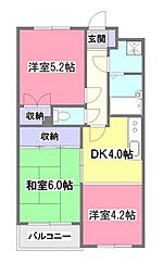 セザール清瀬 4階3DKの間取り