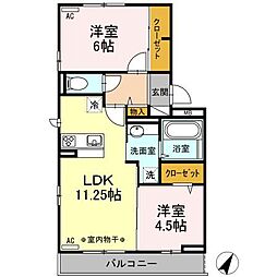 シェーン・アネーロ 2階2LDKの間取り