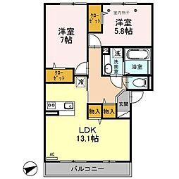 グランドスラム・ミスミ 2LDKの間取図画像