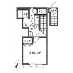 ホワイトハウス 2C号室 2階1Kの間取り