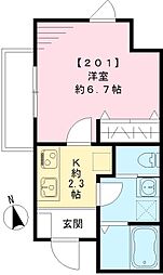 フラットセブン学芸大 2階1Kの間取り