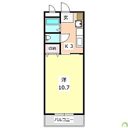 レジデンス南昭和 4階1Kの間取り